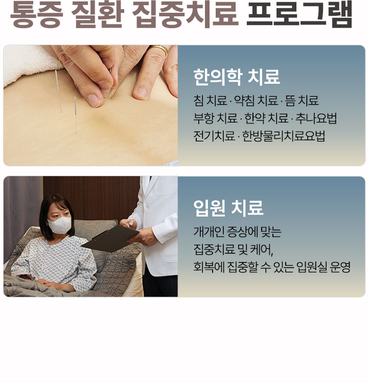 한방치료 프로그램 운영, 진맥, 부항, 한방물리요법, 온열치료, 침 치료, 약침 치료, 추나요법, 한약